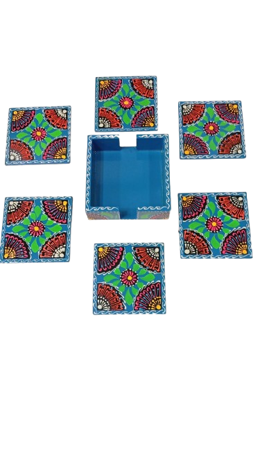 Truck Art Tea Coaster Set of 6 with Holder – Handmade Traditional Pakistani Design - Image 3