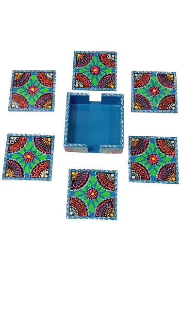 Truck Art Tea Coaster Set of 6 with Holder – Handmade Traditional Pakistani Design - Image 4
