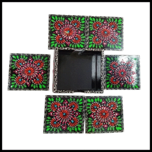 Truck Art Tea Coaster Set of 6 with Holder – Handmade Traditional Pakistani Design