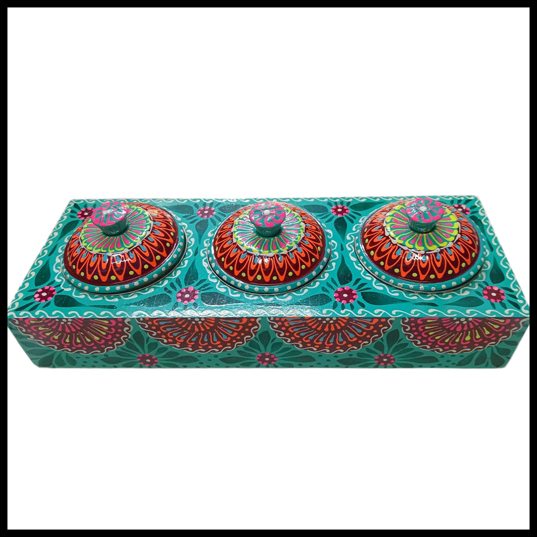 Truck Art 3 Jar Spice Box – Vibrant Wooden Storage Organizer