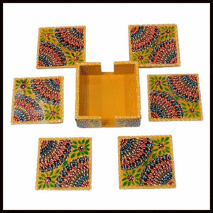 Truck Art Tea Coaster Set of 6 with Holder – Handmade Traditional Pakistani Design