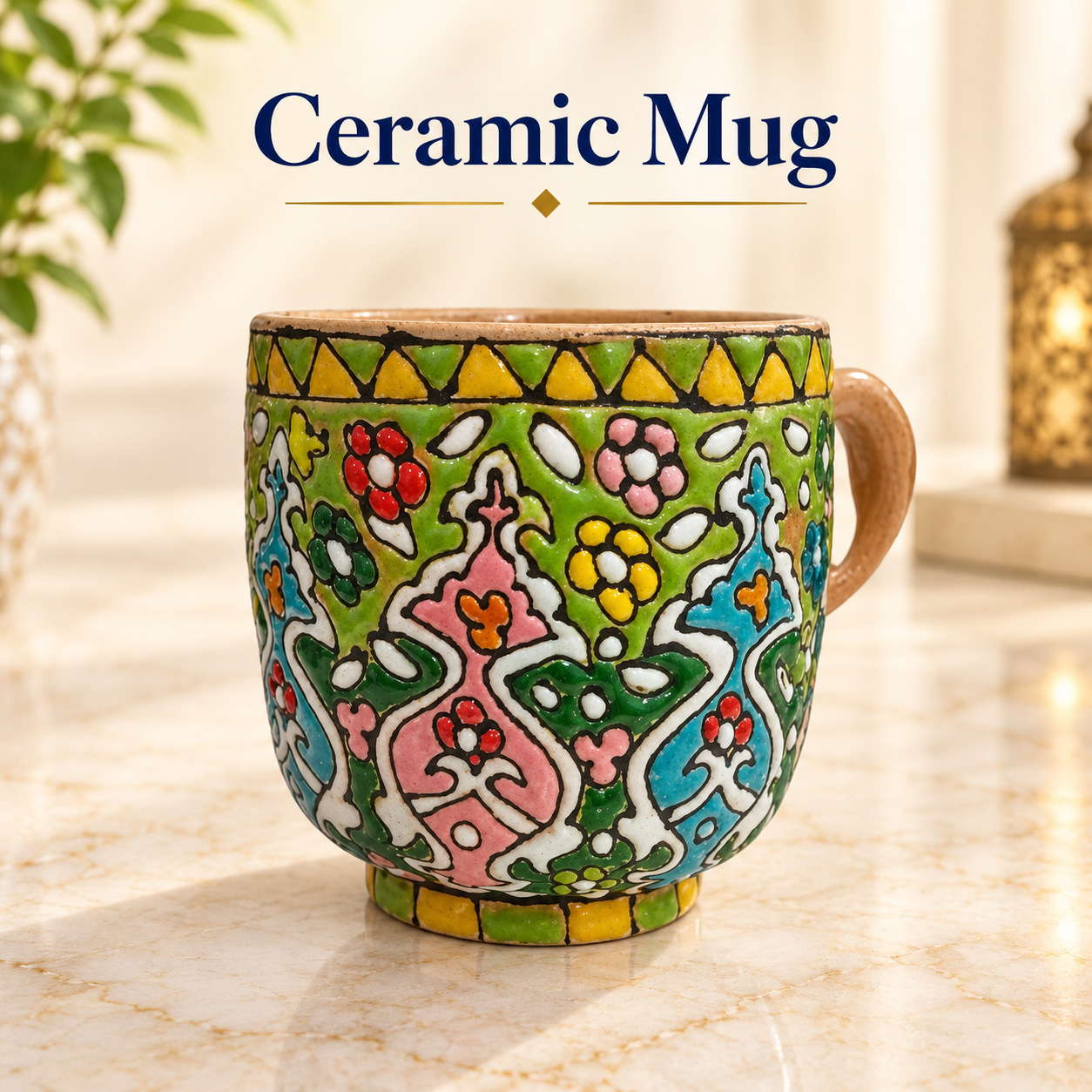 Handcrafted ceramic Mug – Traditional Artistic Tea & Coffee Cup with Vibrant Patterns
