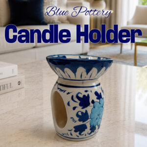 Handcrafted Blue Pottery Candle Holder (9cm × 11.5cm)