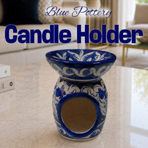 Handcrafted Blue Pottery Candle Holder (9cm × 11.5cm)