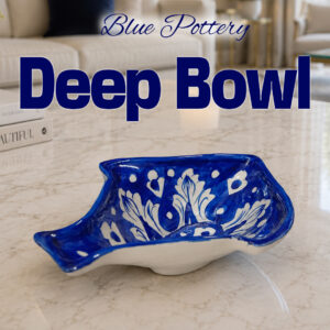 Handcrafted Blue Pottery Deep Bowl (18cm × 14cm)