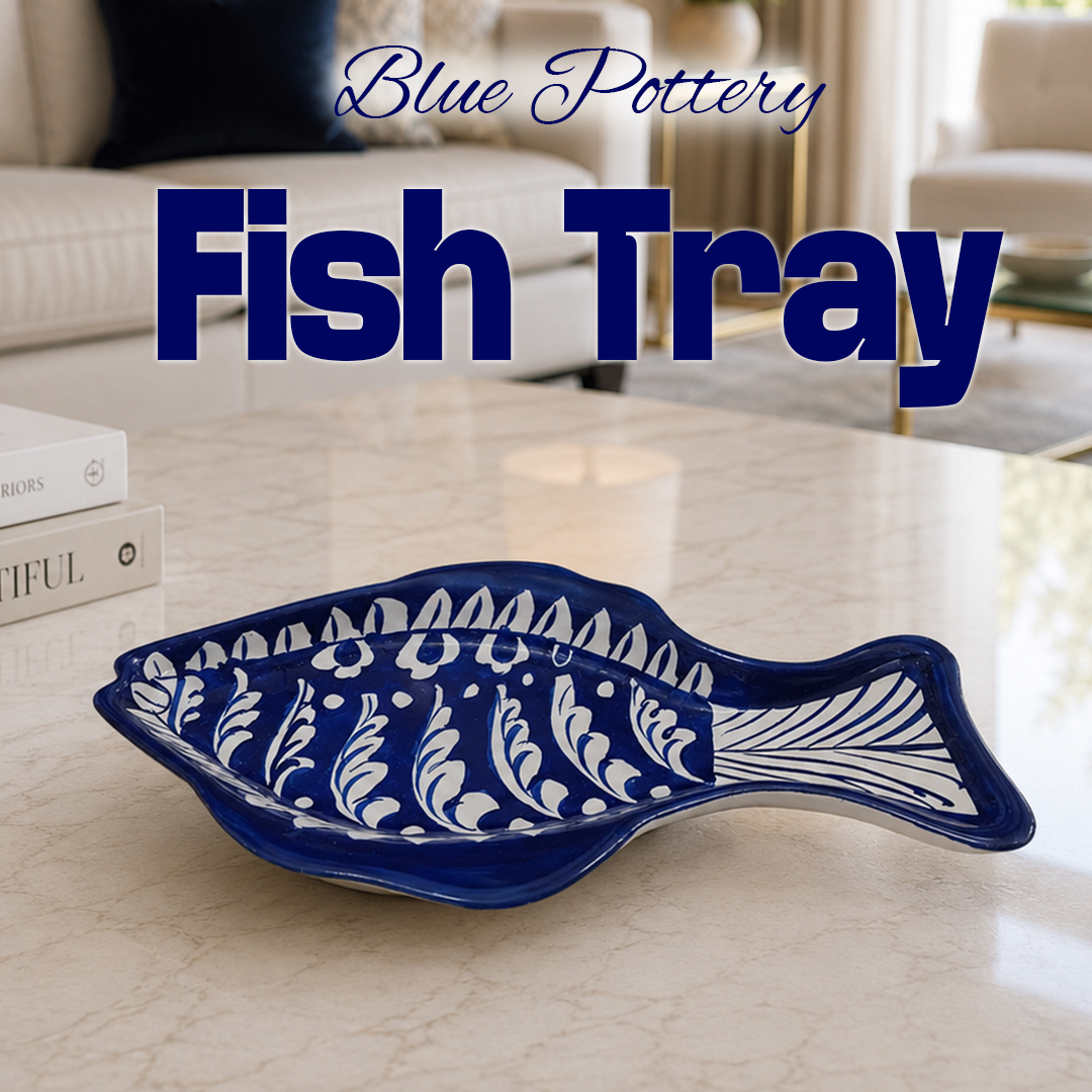 Blue Pottery Fish Tray (24cm × 14cm)