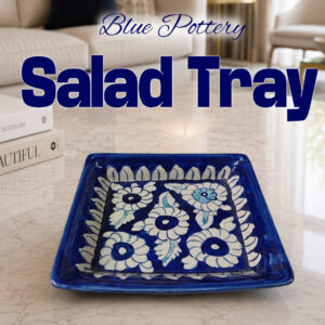 Handcrafted Blue Pottery Salad Tray (15cm × 15cm)