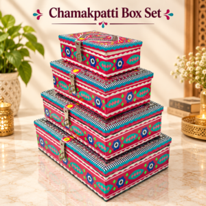 Chamakpatti Box Set (4-Pcs) – Traditional Pakistani Handcrafted Decorative Storage Boxes with Vibrant Designs for Christmas Decoration, Festive Home Decor, Gift Presentation, Jewelry Organization and Everyday Storage