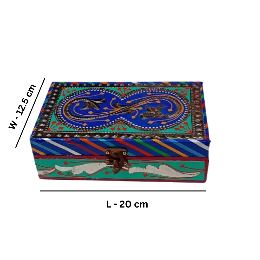 Compact Chamakpatti Storage Box – Pakistani Truck Art Decorative Design Traditional Craft Organizer for Small Jewellery and Everyday Essentials Space-Saving Home Décor Accessory and Unique Christmas Gift Idea (W-12.5, L-20 cm) - Image 2