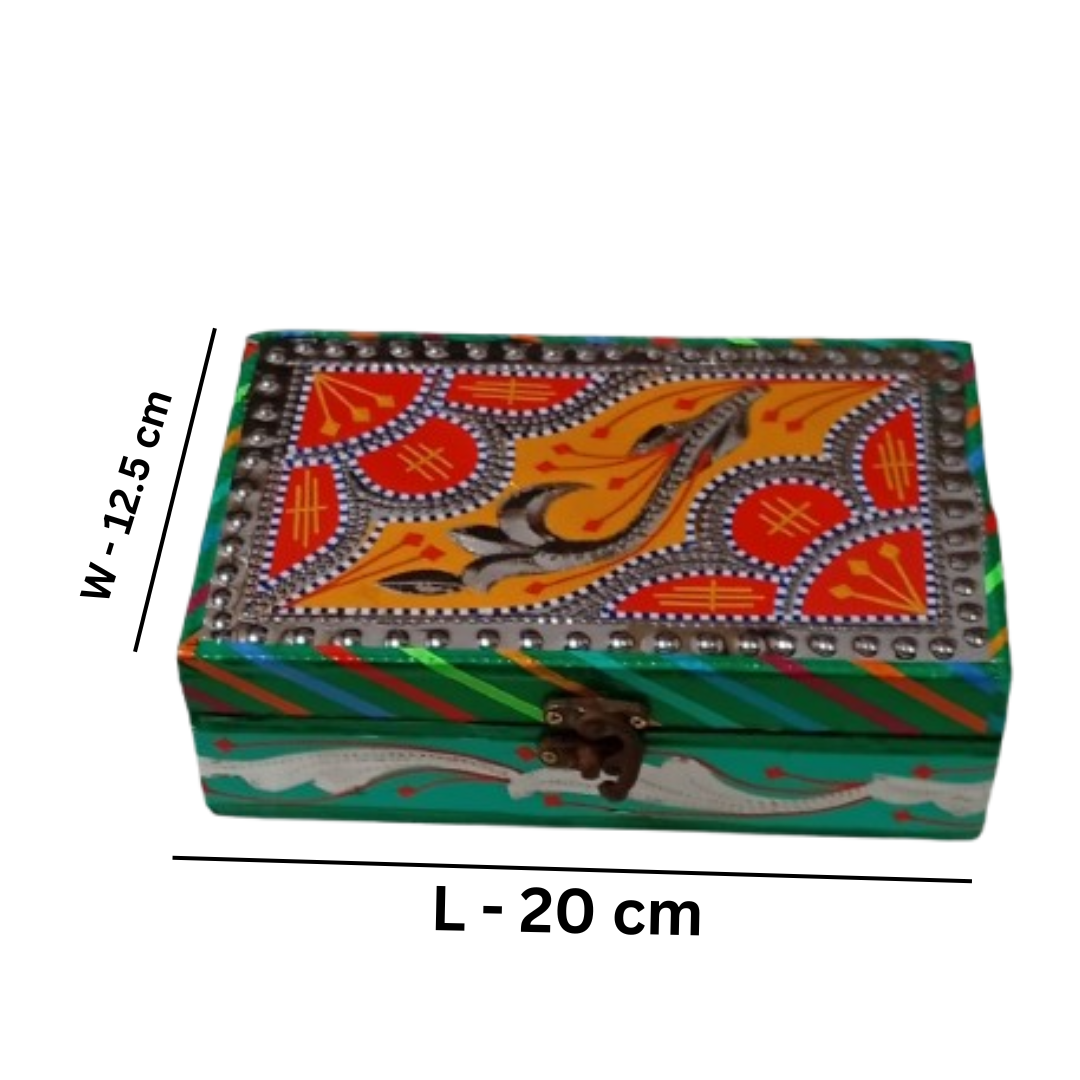 Festive Keepsake Box – Traditional Pakistani Truck Art Storage Decorative Organizer for Christmas Memories, Small Gifts and Personal Treasures Handcrafted-Style Home Accessory for Seasonal and Year-Round Decoration (W-12.5, L-20 cm) - Image 2