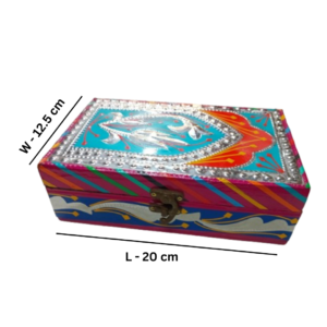 Dressing Table Box – Traditional Truck Art Jewellery Storage Decorative Pakistani Craft Organizer for Small Beauty and Personal Accessories Unique Christmas Gift for Women and Home Decoration Enthusiasts (W-12.5, L-20 cm)
