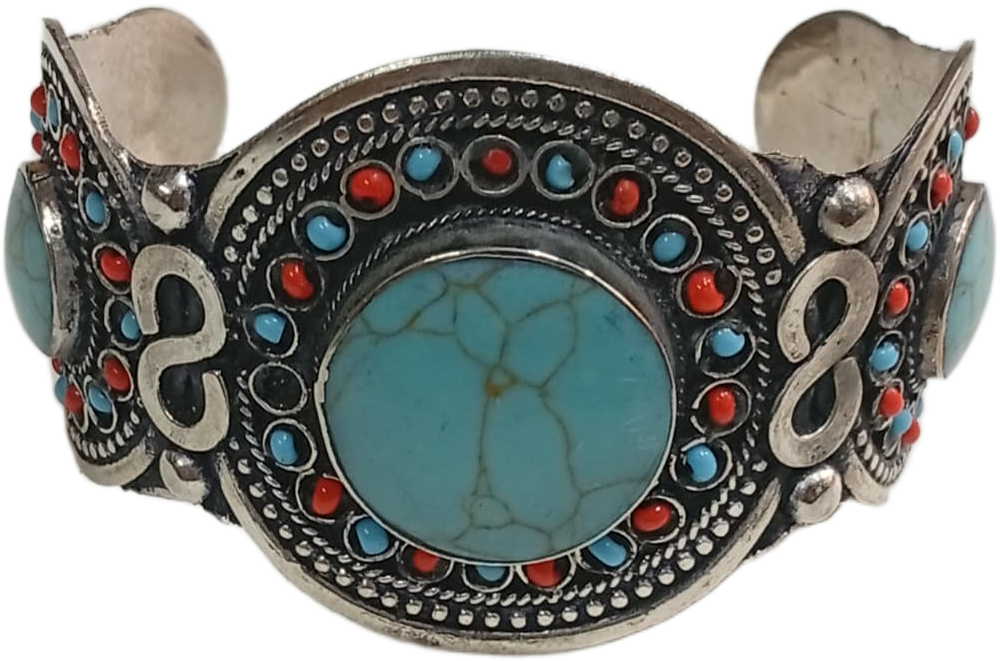 Elegant Afghani Stone Cuff Bracelet – Traditional Tribal Jewelry - Image 3