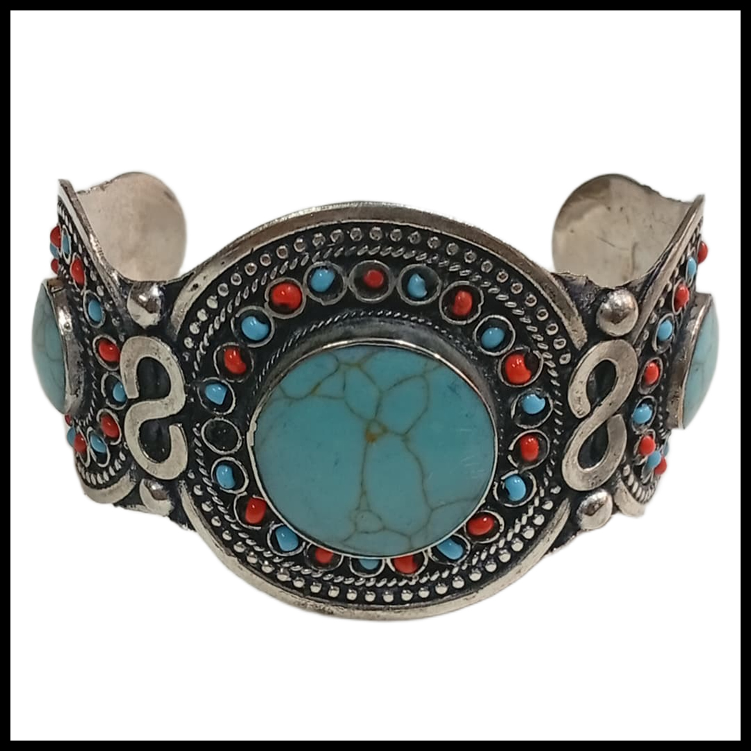 Elegant Afghani Stone Cuff Bracelet – Traditional Tribal Jewelry
