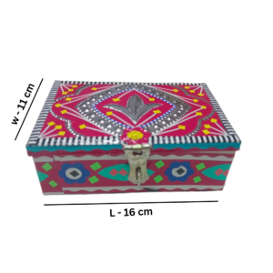 Chamakpatti Accessories Storage Box – Pakistani Truck Art Decorative Design Handcrafted Organizer for Small Essentials and Everyday Personal Belongings Unique Christmas Gift and Traditional Home Decoration Accessory (W-11, L-16 cm)