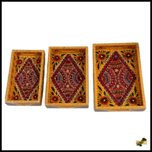 Handcrafted 3-Piece Bundi Tray Set – Decorative Serving & Display Trays