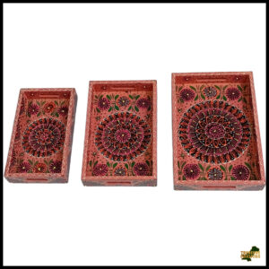 Handcrafted 3-Piece Bundi Tray Set – Decorative Serving & Display Trays