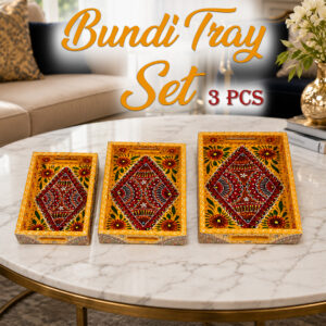 Handcrafted 3-Piece Bundi Tray Set – Decorative Serving & Display Trays