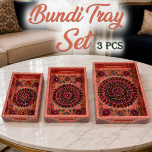 Handcrafted 3-Piece Bundi Tray Set – Decorative Serving & Display Trays