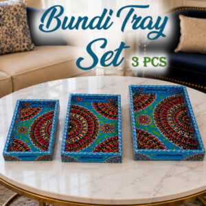Handcrafted 3-Piece Bundi Tray Set – Decorative Serving & Display Trays