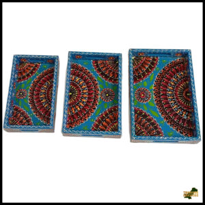 Handcrafted 3-Piece Bundi Tray Set – Decorative Serving & Display Trays