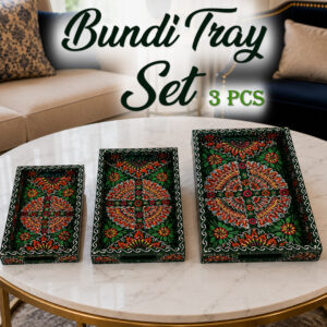 Handcrafted 3-Piece Bundi Tray Set – Decorative Serving & Display Trays