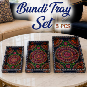 Handcrafted 3-Piece Bundi Tray Set – Decorative Serving & Display Trays