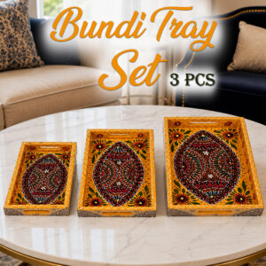 Handcrafted 3-Piece Bundi Tray Set – Decorative Serving & Display Trays