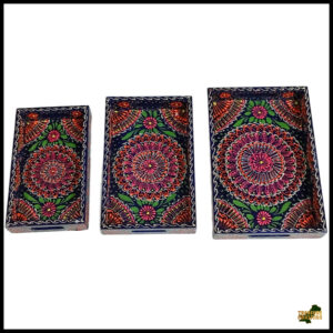 Handcrafted 3-Piece Bundi Tray Set – Decorative Serving & Display Trays