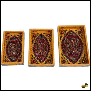 Handcrafted 3-Piece Bundi Tray Set – Decorative Serving & Display Trays