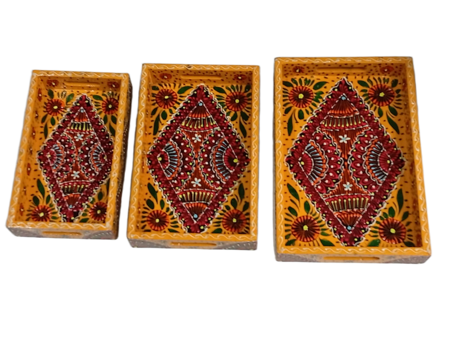 Handcrafted 3-Piece Bundi Tray Set – Decorative Serving & Display Trays - Image 6