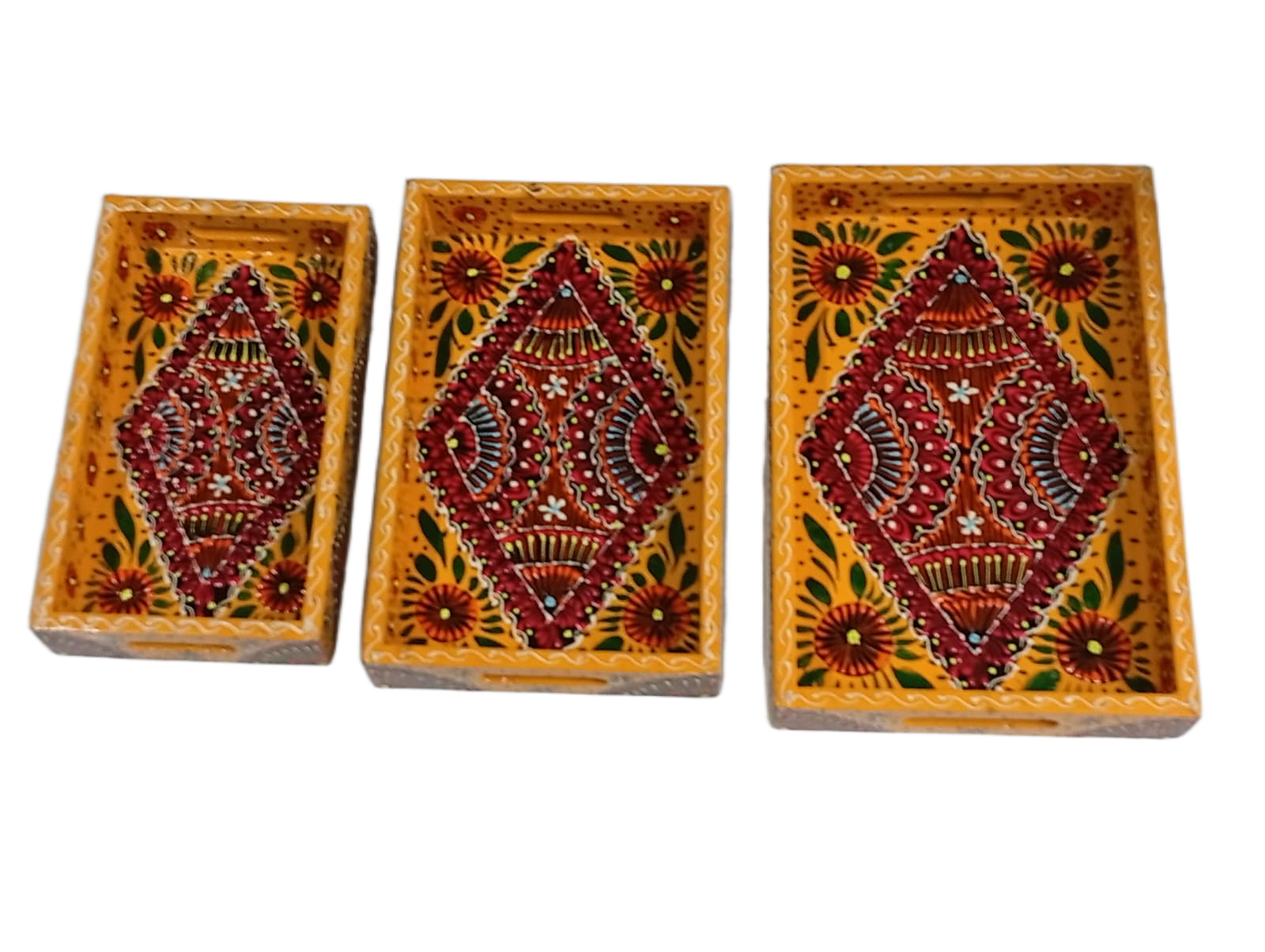 Handcrafted 3-Piece Bundi Tray Set – Decorative Serving & Display Trays - Image 7