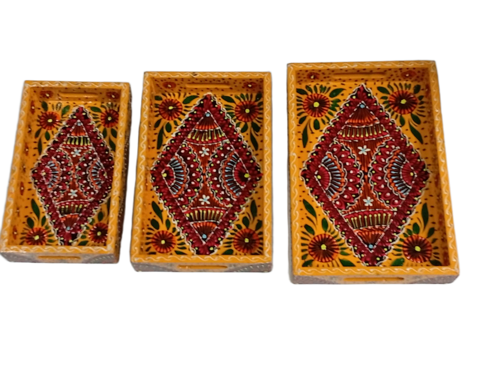 Handcrafted 3-Piece Bundi Tray Set – Decorative Serving & Display Trays - Image 8