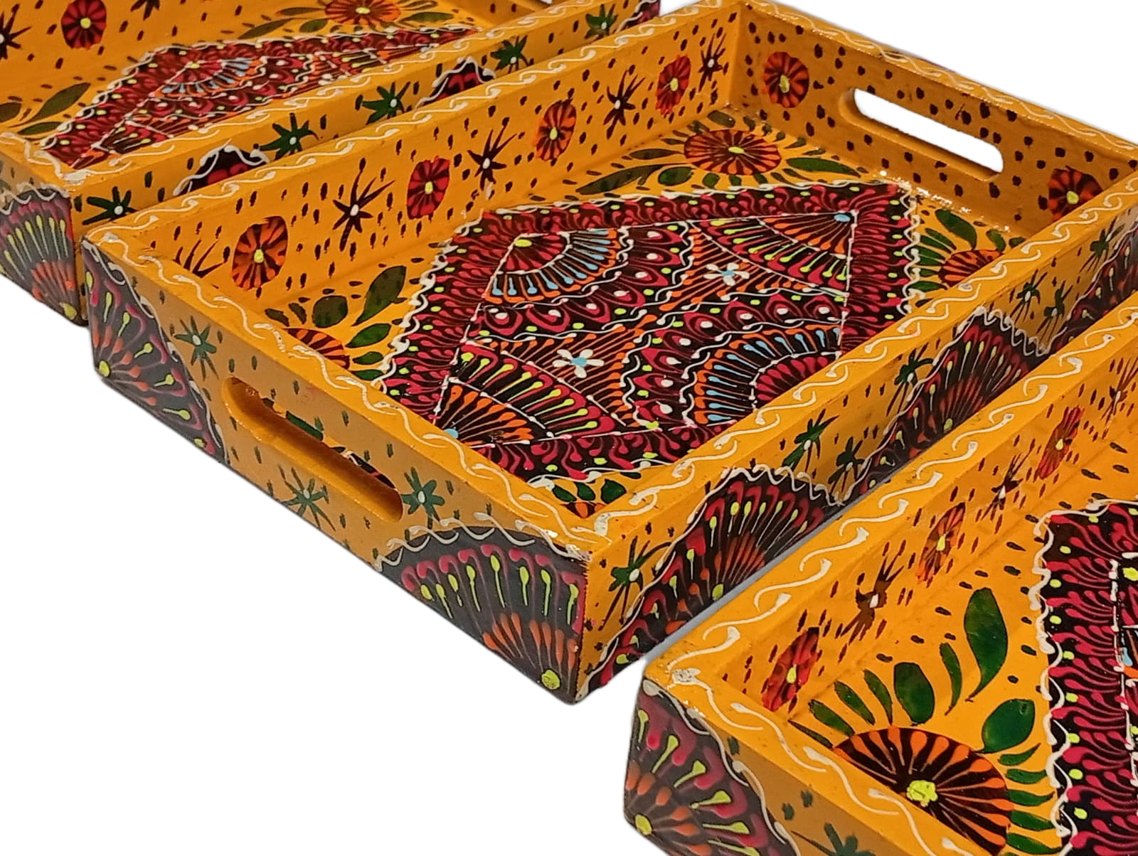 Handcrafted 3-Piece Bundi Tray Set – Decorative Serving & Display Trays - Image 9