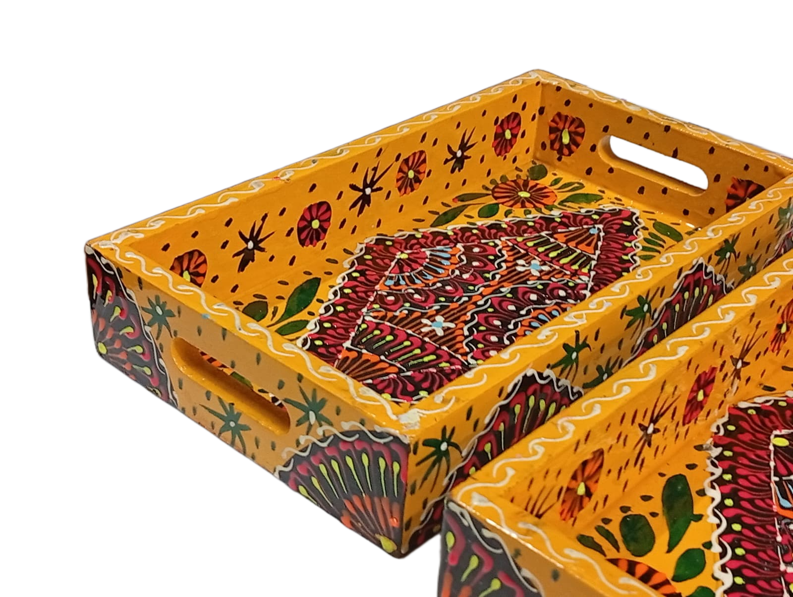 Handcrafted 3-Piece Bundi Tray Set – Decorative Serving & Display Trays - Image 10