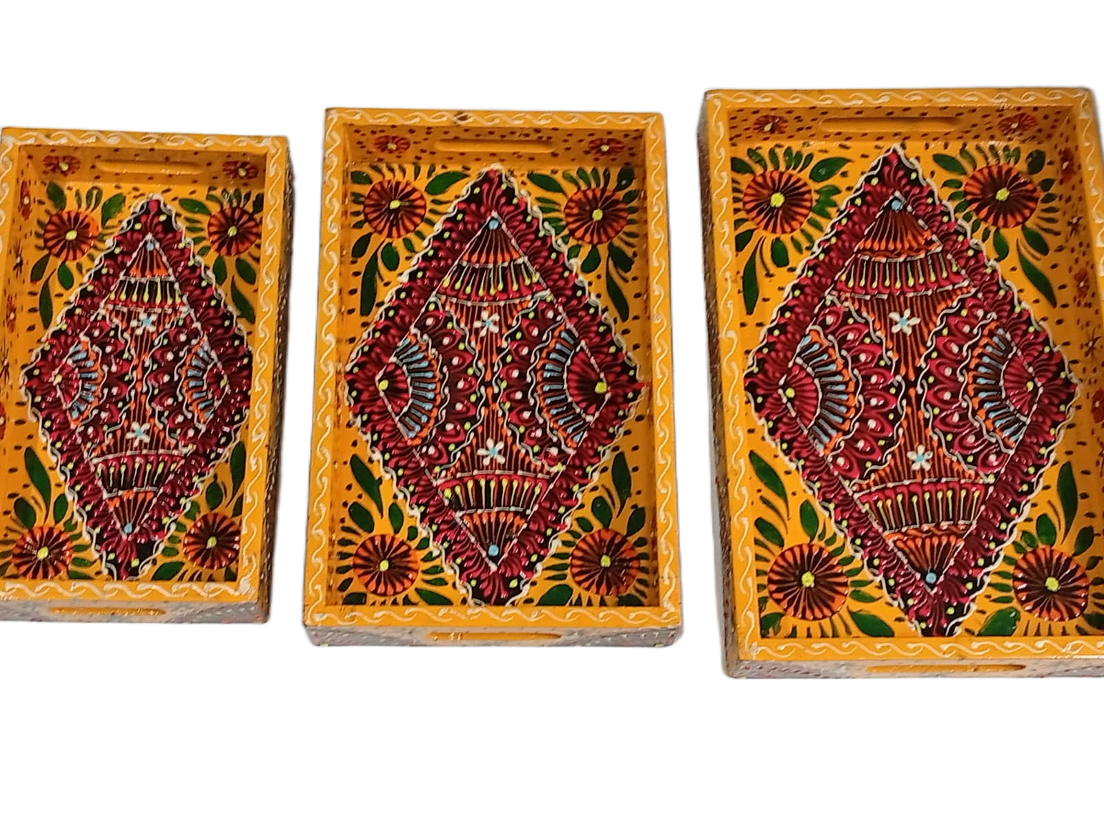 Handcrafted 3-Piece Bundi Tray Set – Decorative Serving & Display Trays - Image 12