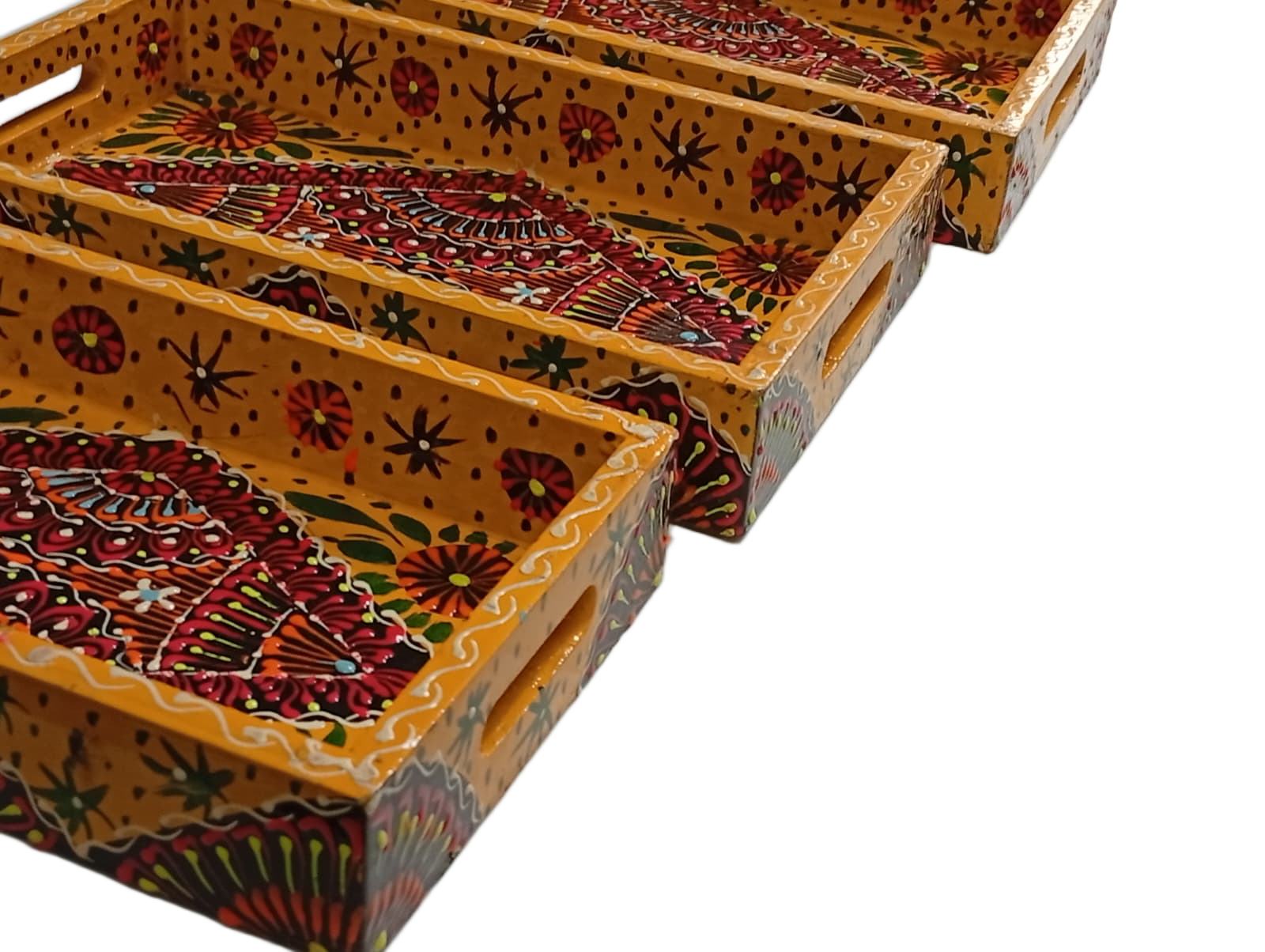 Handcrafted 3-Piece Bundi Tray Set – Decorative Serving & Display Trays - Image 13