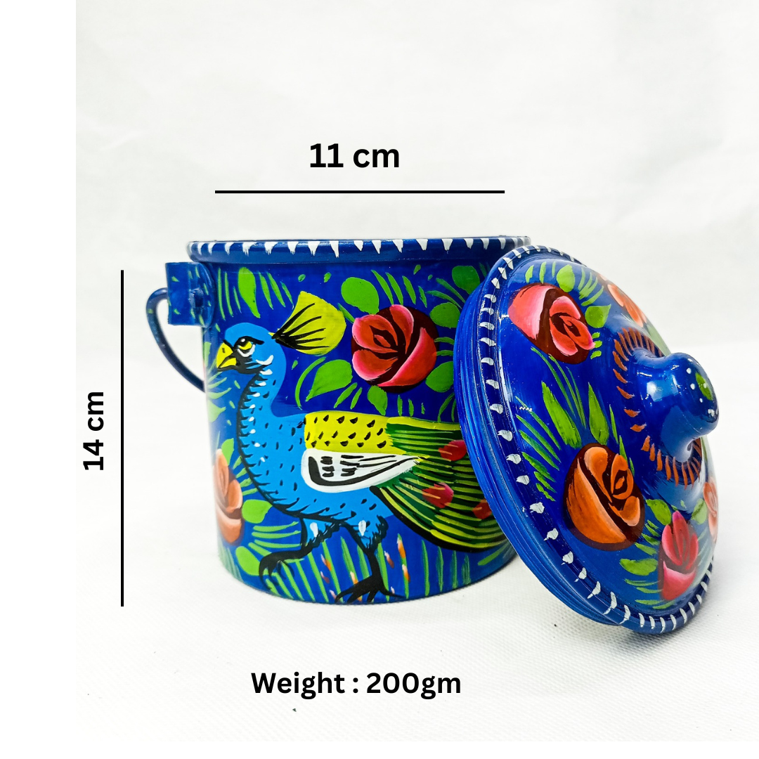 Truck Art Blue Bucket (Size : 14cm x 11cm), Bucket with Flower Design, Storage Bucket with Traditional Art Design, Pakistani Traditional Bucket with lid, Gift For Mothers - Image 2