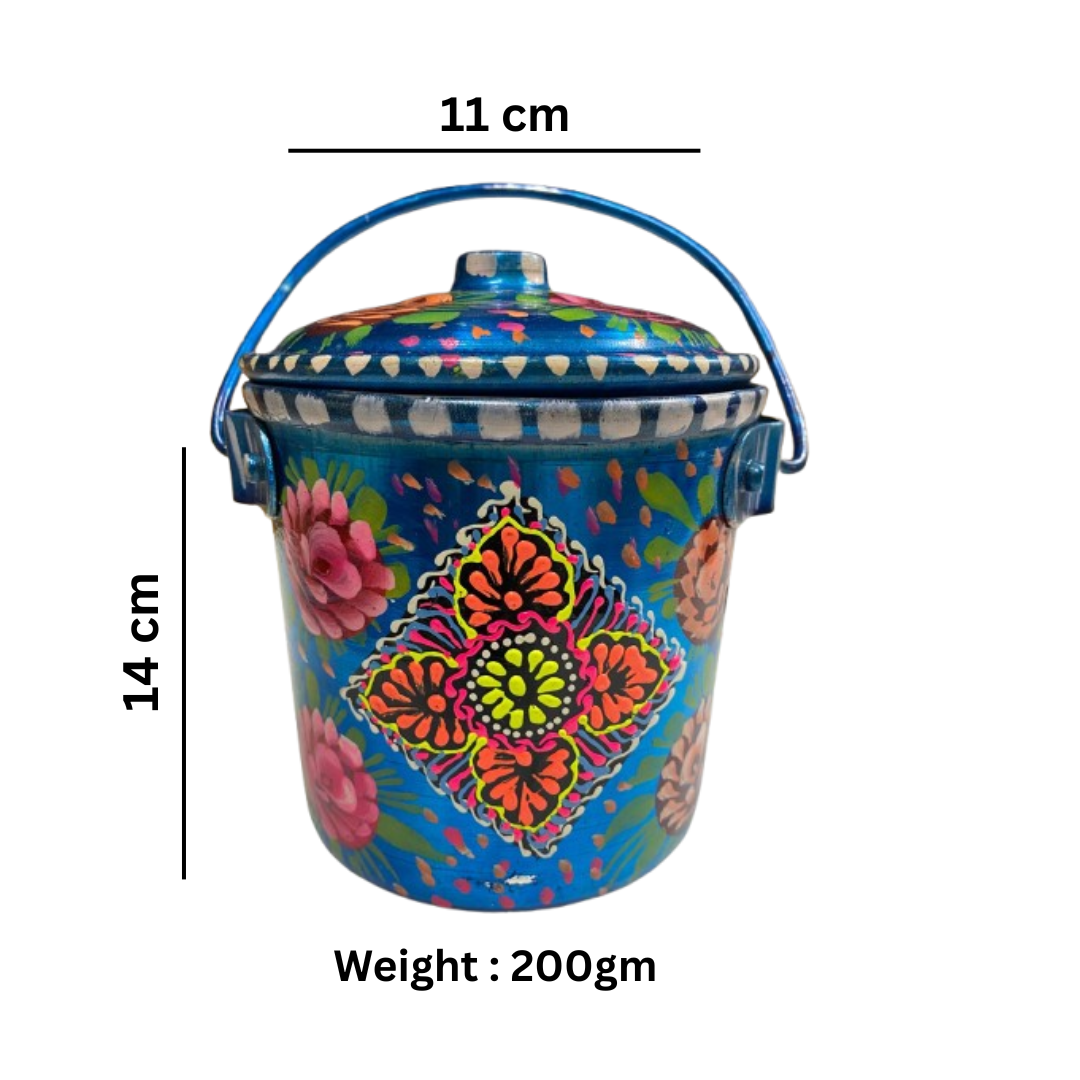 Pakistani Truck Art Bucket (Size : 14cm x 11cm), Hand crafted Bucket, Truck Art Storage Bucket, Elegant Design with Blue Color, Traditional Gift For Mothers, Hand painted Craft bucket - Image 2