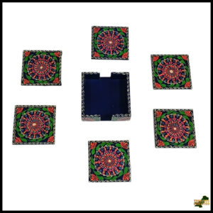 Truck Art Tea Coaster Set of 6 with Holder – Handmade Traditional Pakistani Design