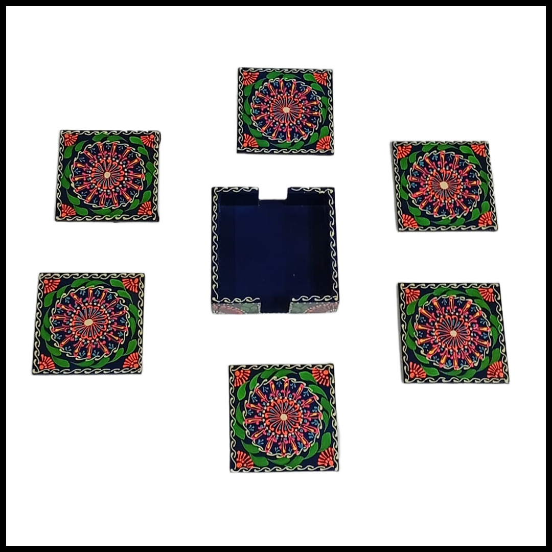 Truck Art Tea Coaster Set of 6 with Holder – Handmade Traditional Pakistani Design - Image 3