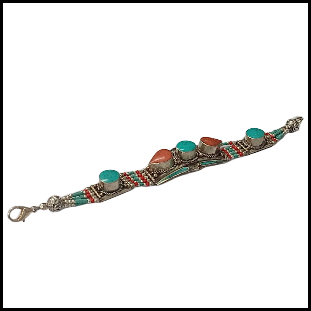Ethnic Tribal Bracelet with Stones – Handmade Statement Jewelry - Image 3