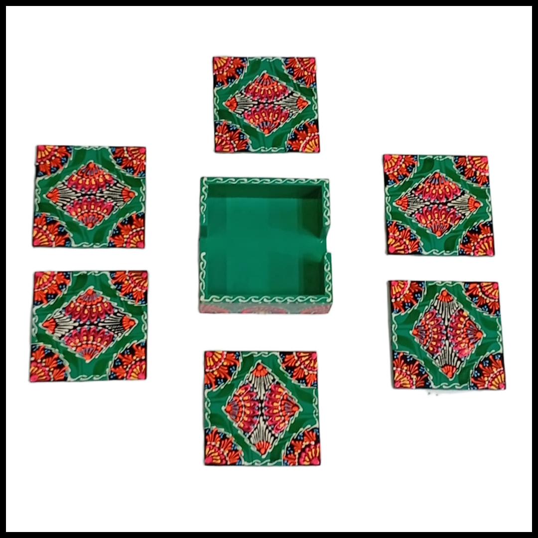 Truck Art Tea Coaster Set of 6 with Holder – Handmade Traditional Pakistani Design - Image 3