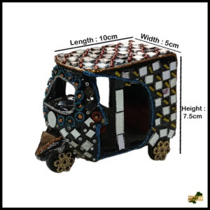 Decorative Mirror Work Rickshaw (L-10cm, W-5cm, H-7.5cm)