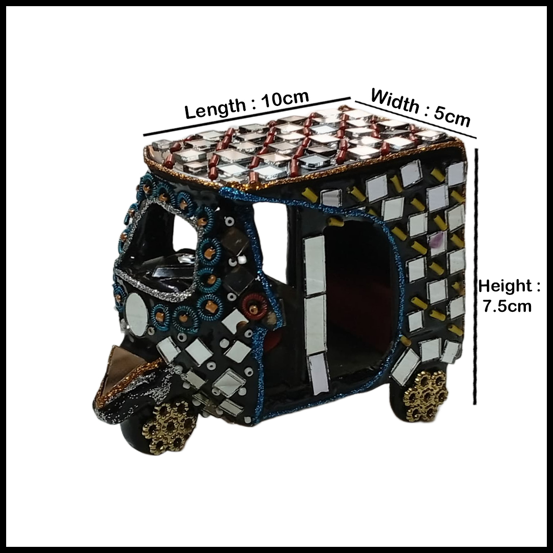 Decorative Mirror Work Rickshaw (L-10cm, W-5cm, H-7.5cm) - Image 8