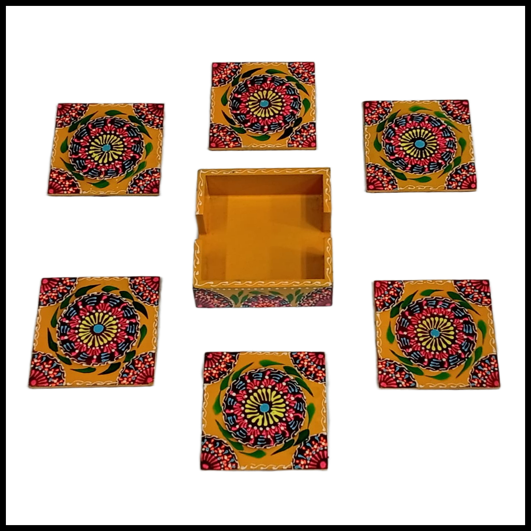 Truck Art Tea Coaster Set of 6 with Holder – Handmade Traditional Pakistani Design - Image 3