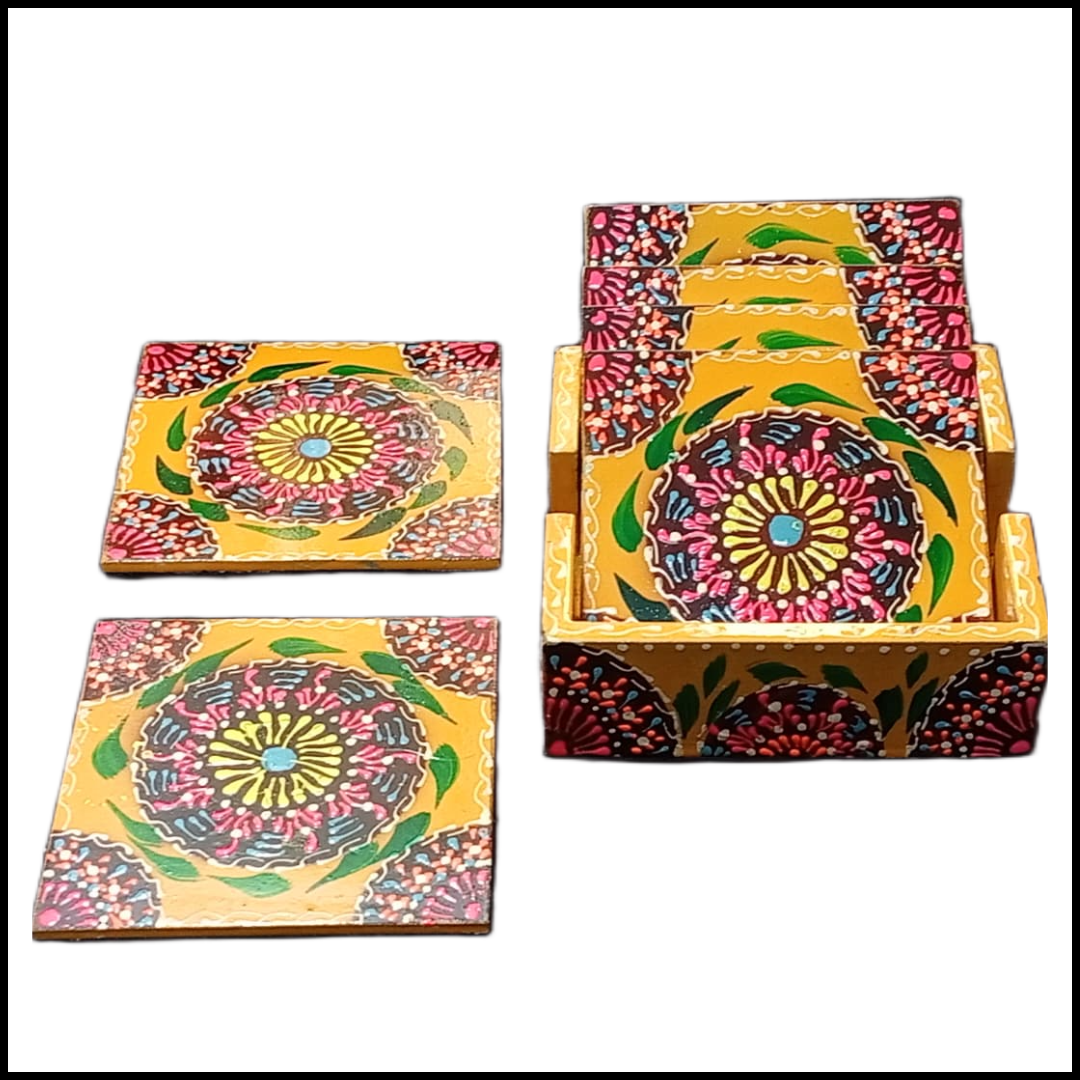 Truck Art Tea Coaster Set of 6 with Holder – Handmade Traditional Pakistani Design - Image 3