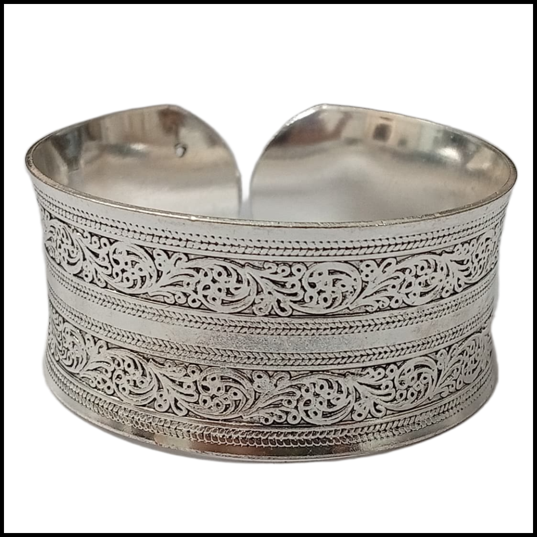 Traditional Handcrafted Floral Engraved Metal Cuff Bracelet - Image 3