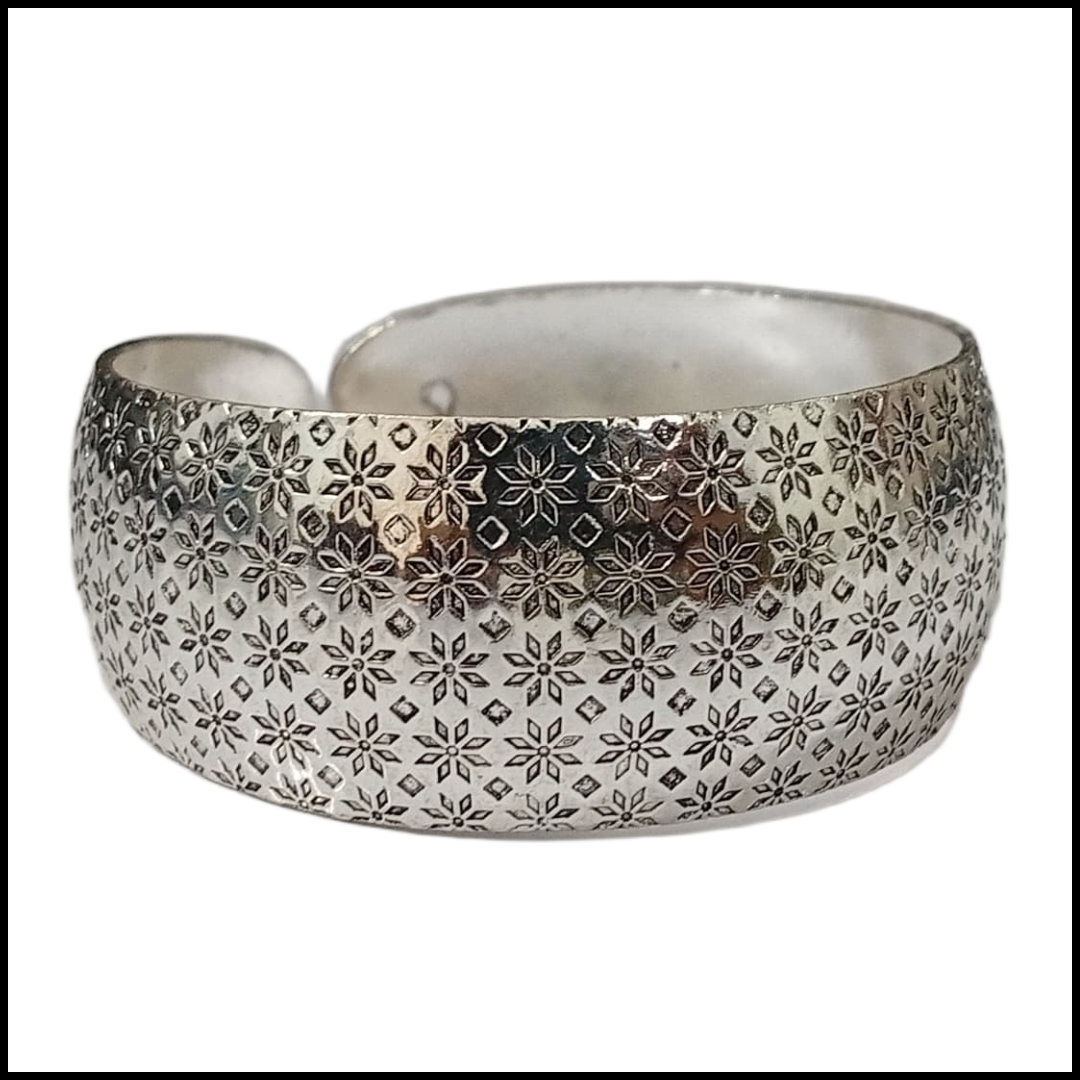 Traditional Handcrafted Floral Engraved Metal Cuff Bracelet - Image 3
