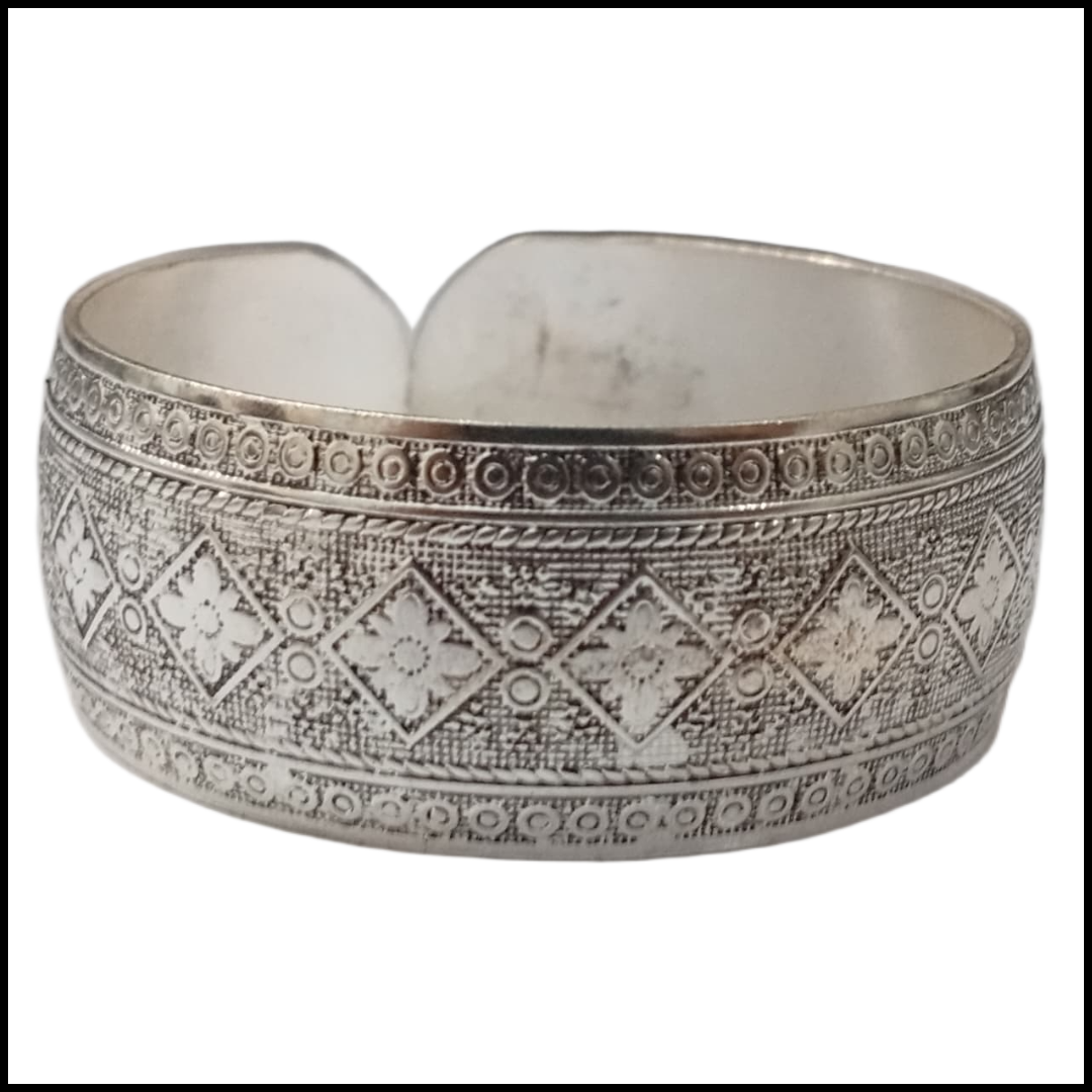 Traditional Handcrafted Floral Engraved Metal Cuff Bracelet - Image 3