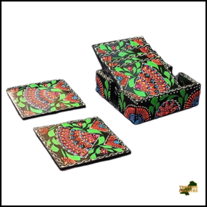 Truck Art Tea Coaster Set of 6 with Holder – Handmade Traditional Pakistani Design